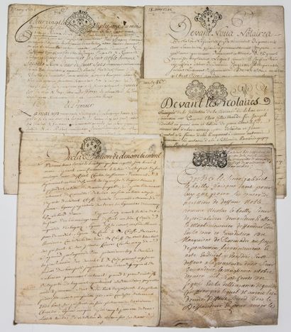 BRITTANY. FINISTÈRE. 5 stamped parchments...