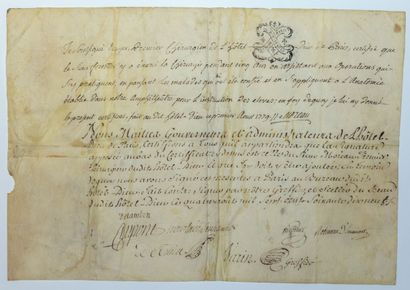 HÔTEL-DIEU de PARIS - Document signed MOREAU...