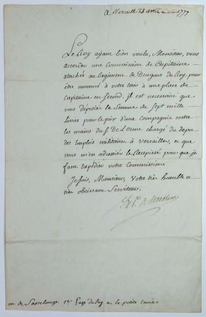 VERSAILLES (Château de) April 21, 1777 -...