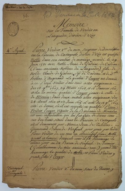 GARD. 1778. PROOFS OF NOBILITY. Memorandum...
