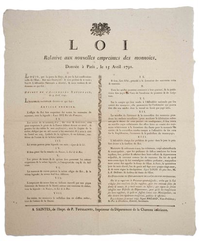 CURRENCY with the effigy of LOUIS XVI, King...