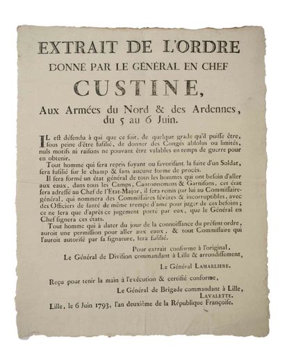CUSTINE. LILLE (59) June 6, 1793, Year 2....