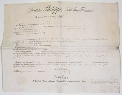BREVET OF INDULGENCE signed LOUIS PHILIPPE,...