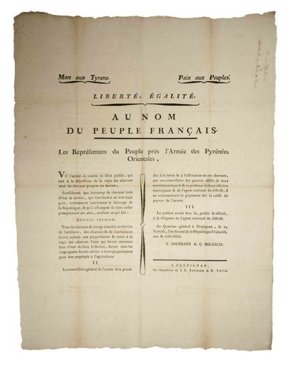 2 PLACARDS OF THE ARMY OF THE ORIENTAL PYRENEES,...