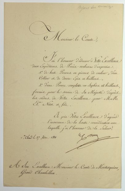 JEWELRY OF THE EMPEROR NAPOLEON I. Letter...