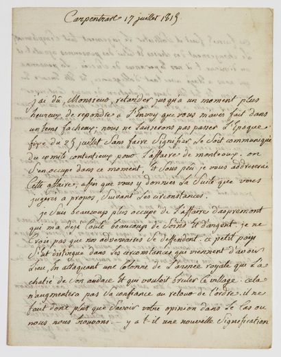 CARPENTRAS (84) July 17, 1815. Autograph...