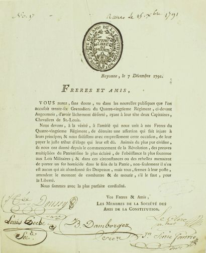 ATLANTIC PYRENEES. 1791 - Printed letter...