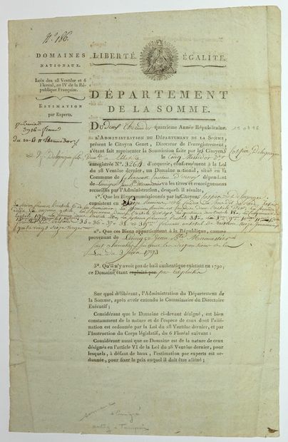 SOMME. SALE OF NATIONAL PROPERTY - VASSEUR...