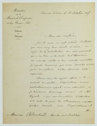 Marshal VAILLANT. APICULTURE. Letter signed...