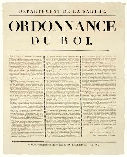 SARTHE. 1816 ORDINANCE OF KING LOUIS XVIII,...