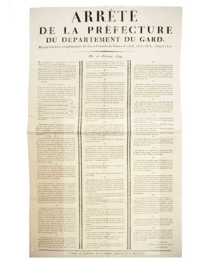 GARD. 1809. GRANDE-ARMÉE. Decree of the prefecture...