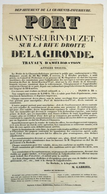 CHARENTE-MARITIME. 1840. PORT OF SAINT-SEURIN-D'UZET,...