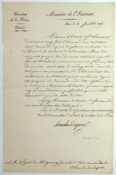 POLICE OF THE LIBRARY - Paris July 21, 1825...
