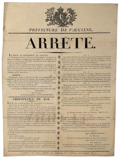 NATIONAL GUARDS OF VAUCLUSE. 1816. Order...