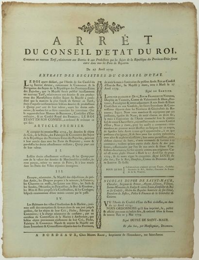 GIRONDE. 1779. TRADE WITH THE NETHERLANDS....