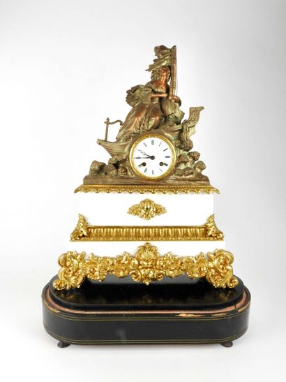 White marble and gilt bronze clock decorated...