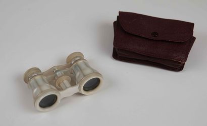 A pair of mother-of-pearl theater binoculars...