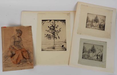 Handful of drawings and prints including:

Joseph...