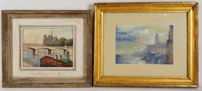 
A lot of two framed pieces including a view...