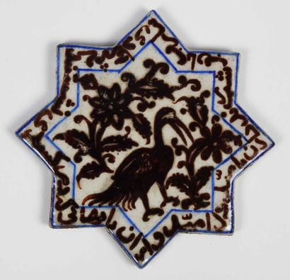 Octagonal polychrome ceramic tile.Kashan...