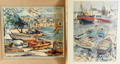 
A lot of two framed watercolors including...