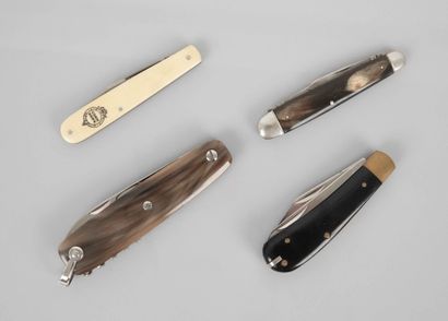 Set of 4 folding multiblade knives, one inscribed...
