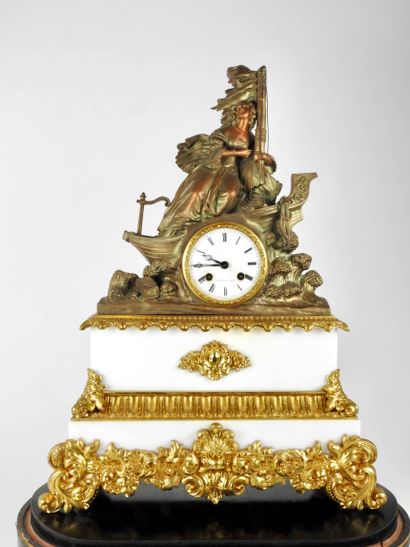 White marble and gilt bronze clock decorated...