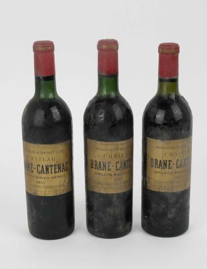3 bottles Brane Cantenac 1957 

Stained labels,...
