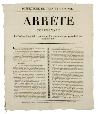 TARN-ET-GARONNE. 1816. DECLARATION OF FIREARMS....