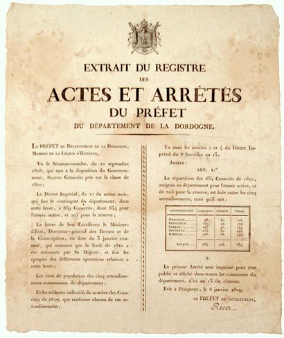 DORDOGNE. 1809. GRANDE ARMÉE. CONSCRIPTION....
