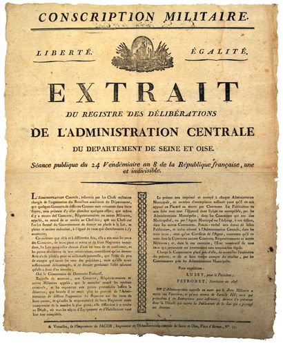 SEINE ET OISE. 1799. MILITARY CONSCRIPTION....