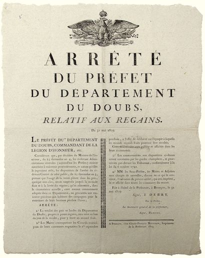 DOUBS. 1809. AGRICULTURE. Arrêté de Jean...