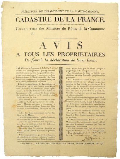 PREPARATION OF THE LAND REGISTER. 1806. HAUTE-GARONNE....