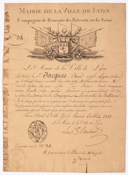 LYON (69). BATELLERIE. Authorization from...
