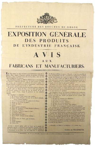 FRENCH INDUSTRY. 1819. BOUCHES-DU-RHÔNE....