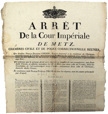 MOSELLE 1812. METZ. ARRÊT de la COUR IMPÉRIALE...