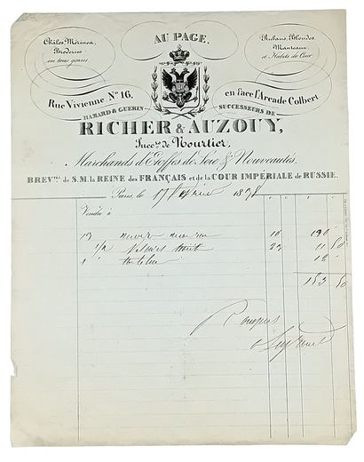INVOICES DE PARIS. Set of 18 beautiful engraved...