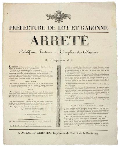 Prefecture of LOT-ET-GARONNE. 1816. 