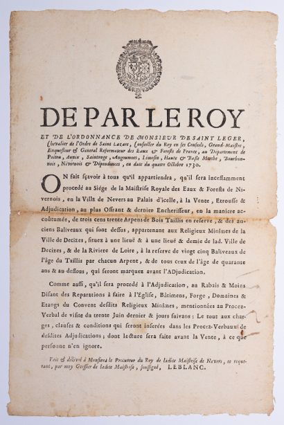 NIÈVRE. DECIZE (58) - De par le Roy. Dated...