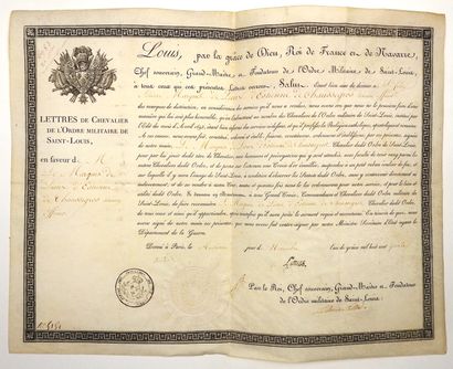 ORDER OF ST LOUIS. 1815. Brevet de Chevalier...