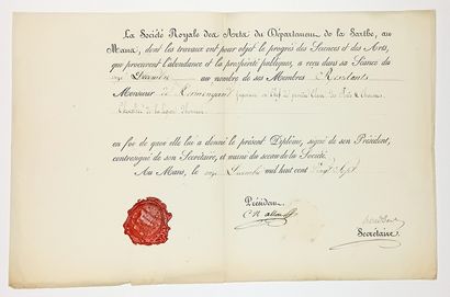 SARTHE. Diploma from the Société Royale des...