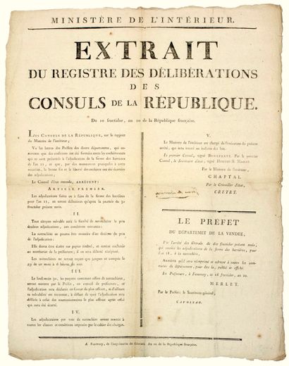 AN 10. VENDÉE. BONAPARTE 1st Consul. DOUANE....