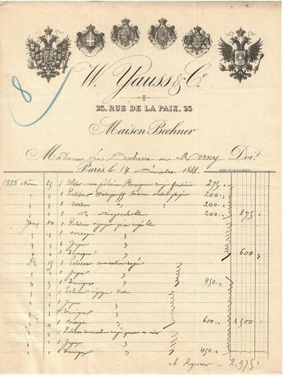 PARIS. 2nd DUC DE MORNY. Clothes invoice,...