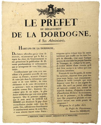 DORDOGNE. 1815. Address from Baron Ch. DIDELOT...