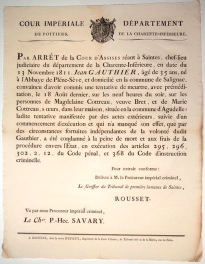 CHARENTE-MARITIME. GIRONDE. 1811. DEATH SENTENCE....