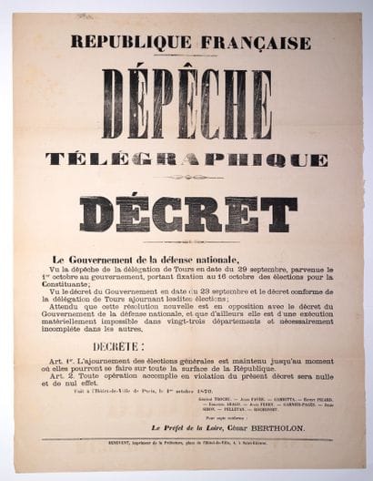 WAR OF 1870. Decree of the Government of...
