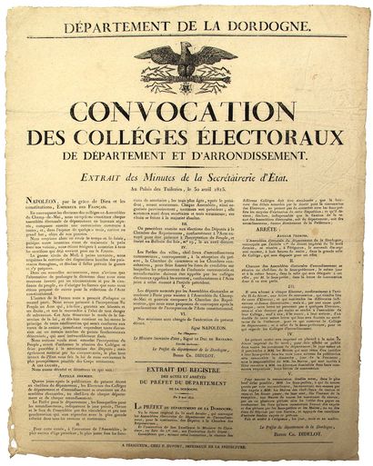 A HUNDRED DAYS. 1815. DORDOGNE. 