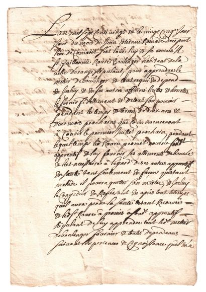 VAUCLUSE. 1720. baker's apprenticeship contract...