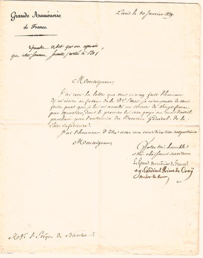 Cardinal de CROY-SOLDRE. Letter signed 
