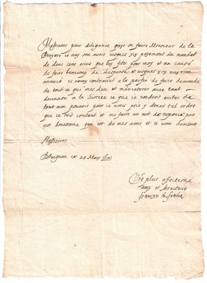 AVIGNON (PAPAL STATE) May 24, 1601. Letter...